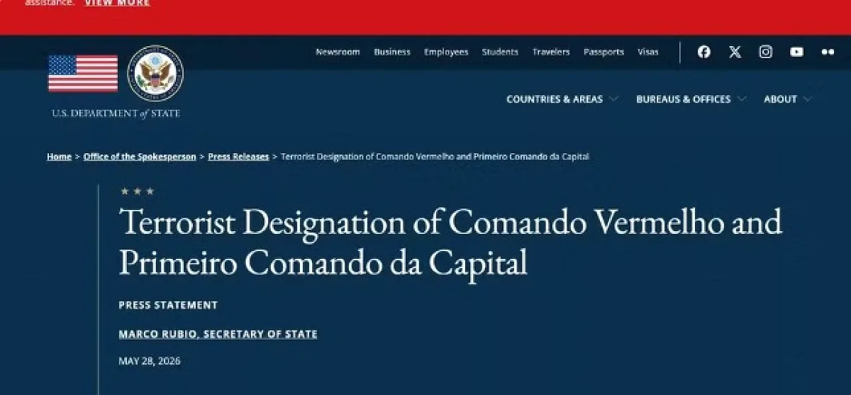 Classificação do PCC e do CV como organizações terroristas pelos EUA entra em vigor nesta sexta-feira